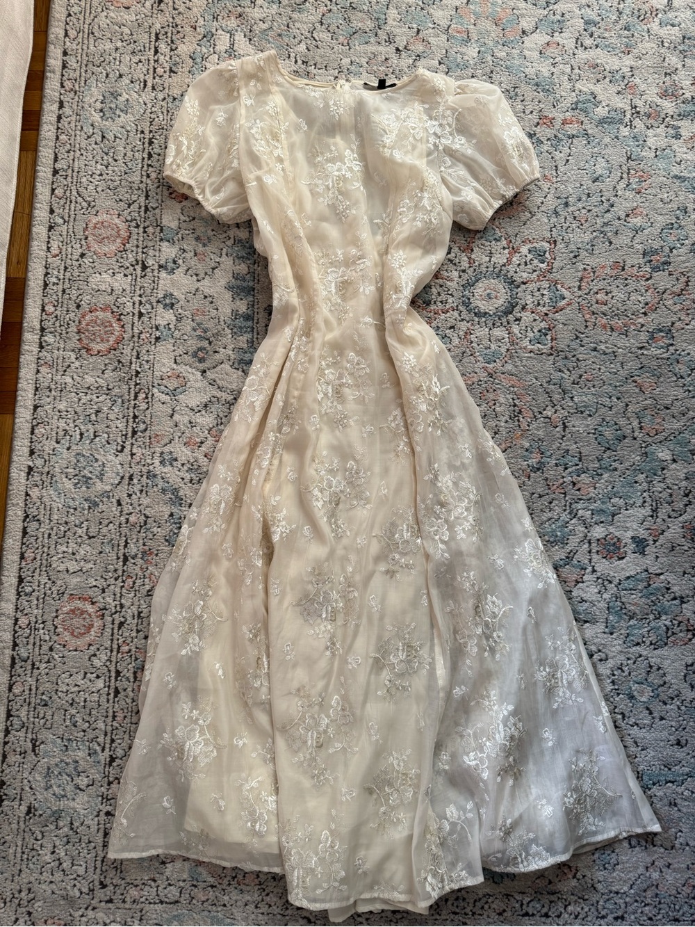 Lulu's Cream Floral Embroidered Midi Dress